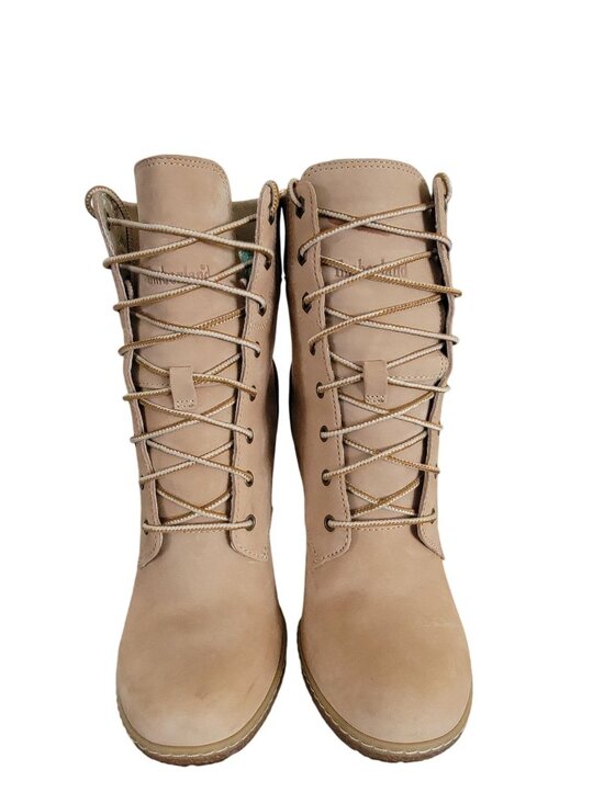 Timberland Shoes - Timberland Women's Tan Leather Lace-Up Heeled Boots – Size 8